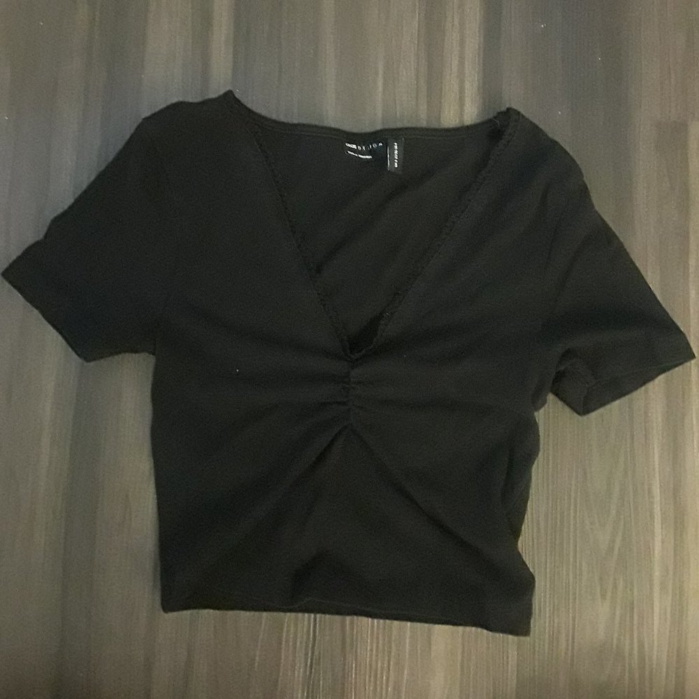 ASOS Black Lace-Trimmed Crop Top (size 4)